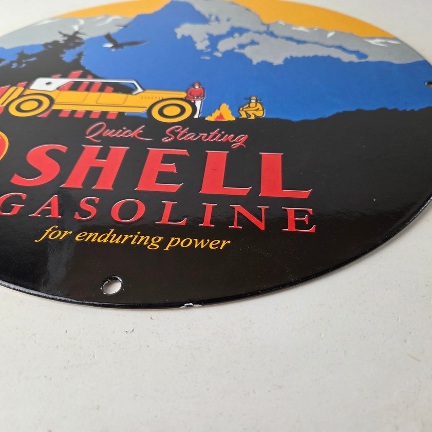Vintage Shell Gasoline Sign - Yosemite Quick Starting Gas Pump Porcelain Sign - Image 13