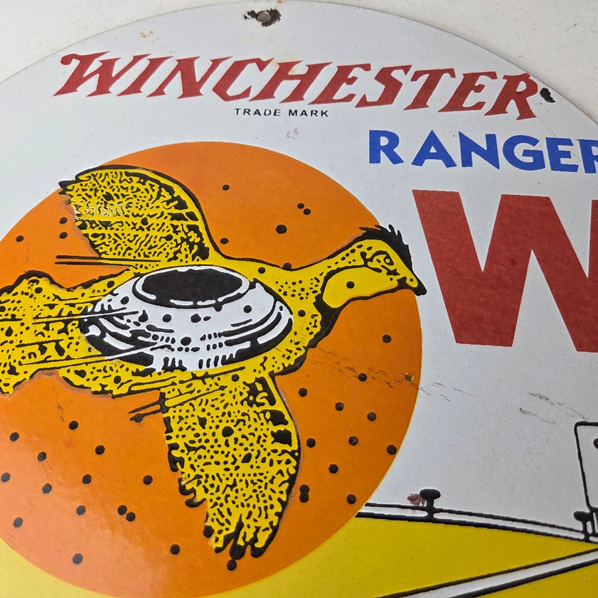 Vintage Winchester Skeet Sign - Ranger Shot Gun Shells Gas Pump Porcelain Sign - Image 2