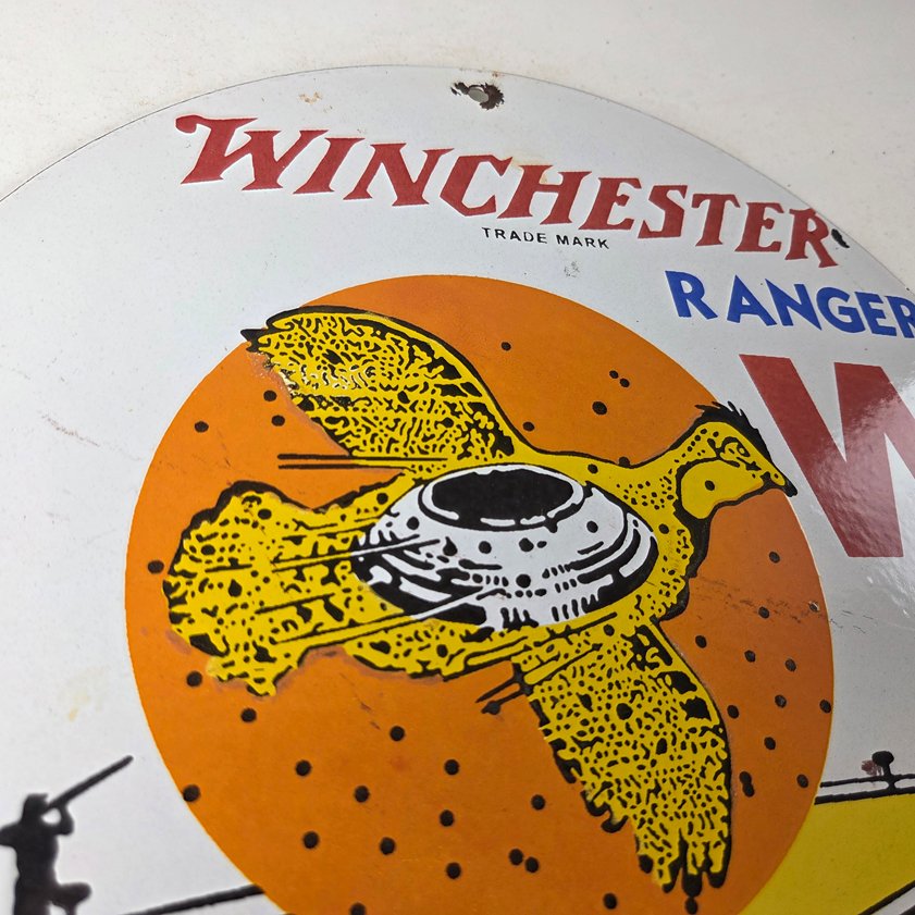 Vintage Winchester Skeet Sign - Ranger Shot Gun Shells Gas Pump Porcelain Sign - Image 4