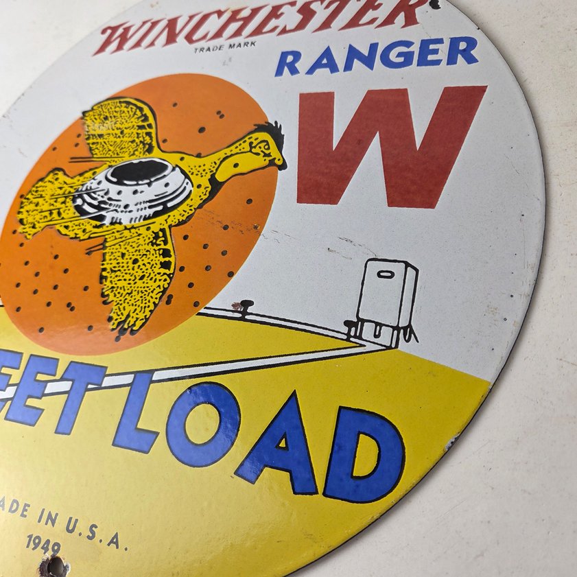 Vintage Winchester Skeet Sign - Ranger Shot Gun Shells Gas Pump Porcelain Sign - Image 12