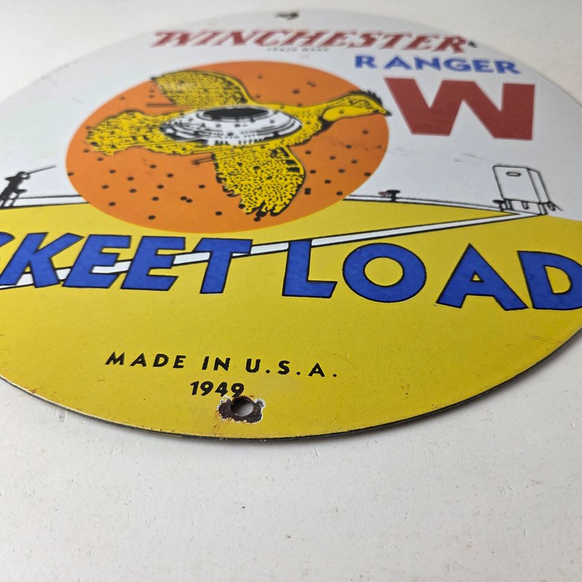Vintage Winchester Skeet Sign - Ranger Shot Gun Shells Gas Pump Porcelain Sign - Image 10