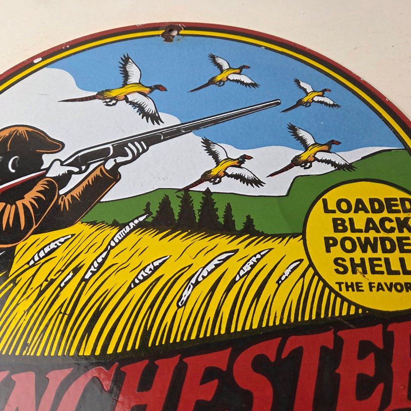 Vintage Winchester Porcelain Sign - Powder Shot Gun Shells Gas Pump Sign - Image 2