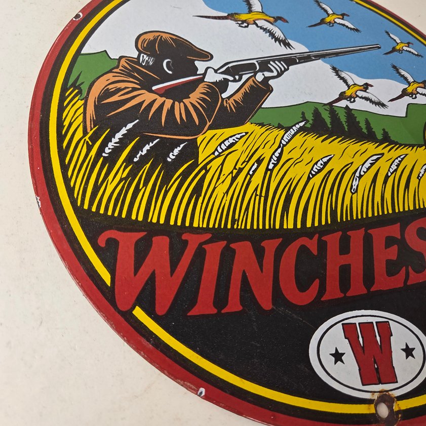 Vintage Winchester Porcelain Sign - Powder Shot Gun Shells Gas Pump Sign - Image 5