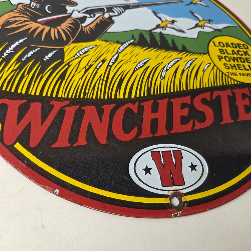 Vintage Winchester Porcelain Sign - Powder Shot Gun Shells Gas Pump Sign - Image 10