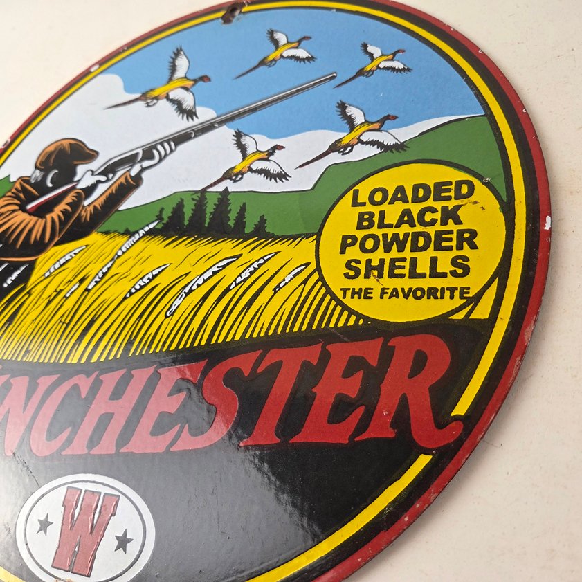 Vintage Winchester Porcelain Sign - Powder Shot Gun Shells Gas Pump Sign - Image 12