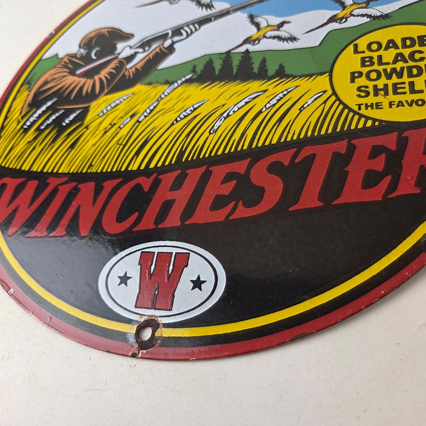 Vintage Winchester Porcelain Sign - Powder Shot Gun Shells Gas Pump Sign - Image 13