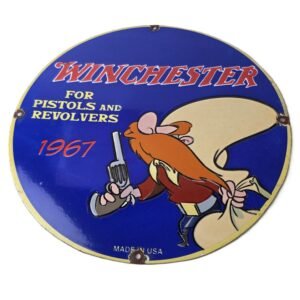 Vintage Winchester Porcelain Sign - Firearms Ammo Gas Station Advertisement Sign