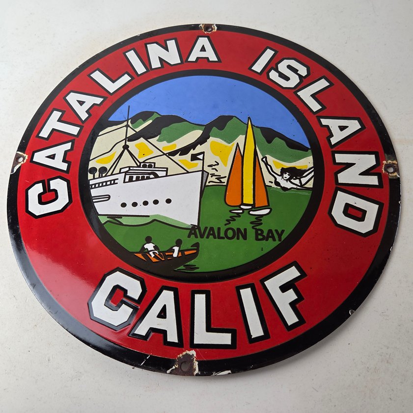 Vintage Catalina Island California Sign - Gas Pump Porcelain Advertising Sign - Image 9
