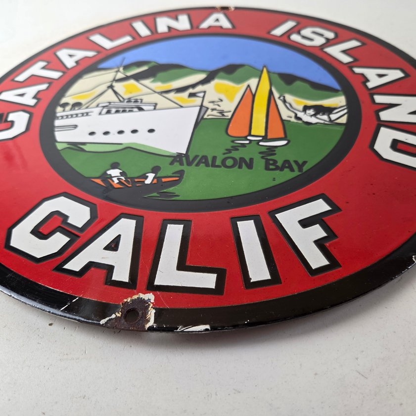 Vintage Catalina Island California Sign - Gas Pump Porcelain Advertising Sign - Image 5
