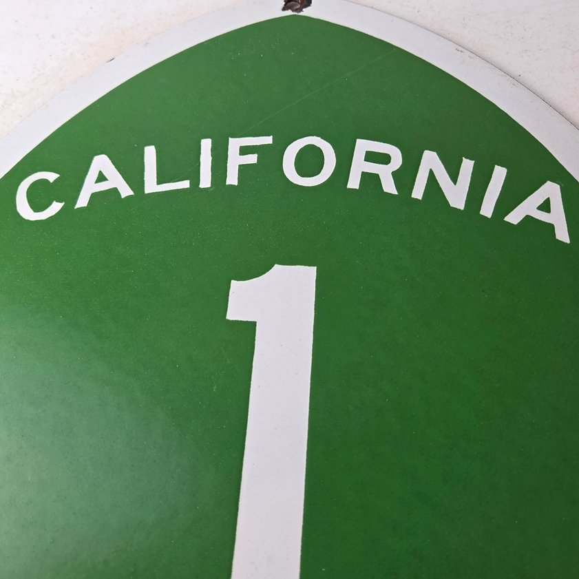 Vintage California State Route 1 Sign - Porcelain Highway Pacific Coast Gas Sign - Image 2