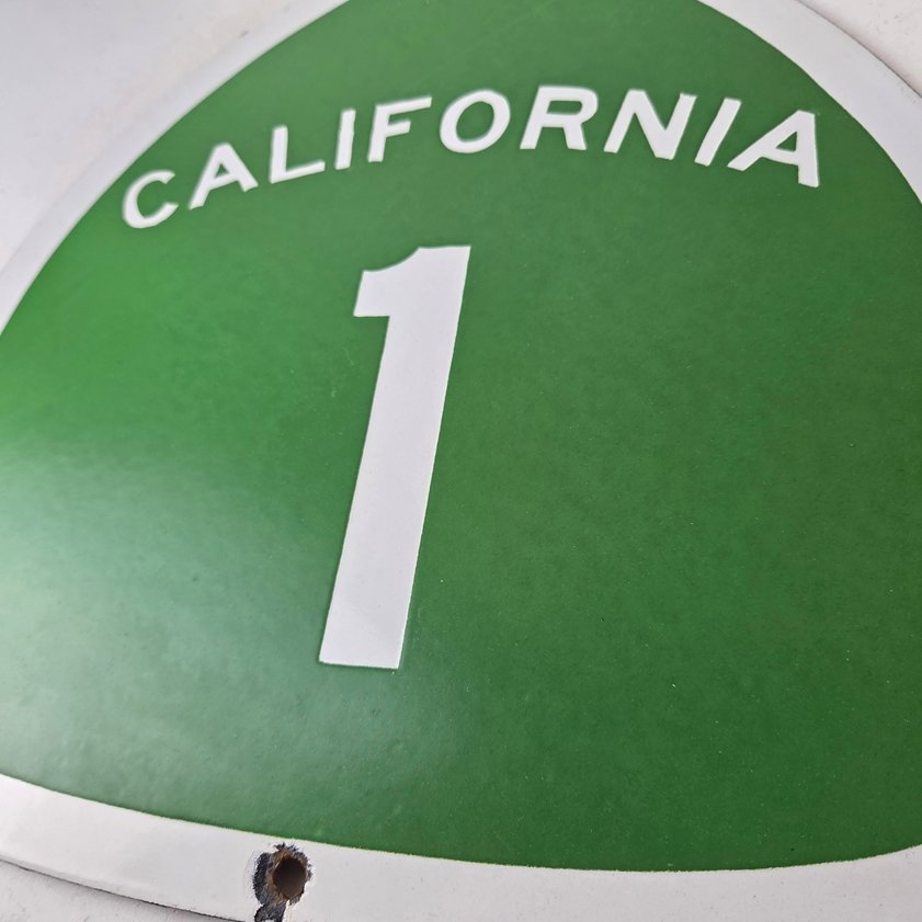 Vintage California State Route 1 Sign - Porcelain Highway Pacific Coast Gas Sign - Image 3