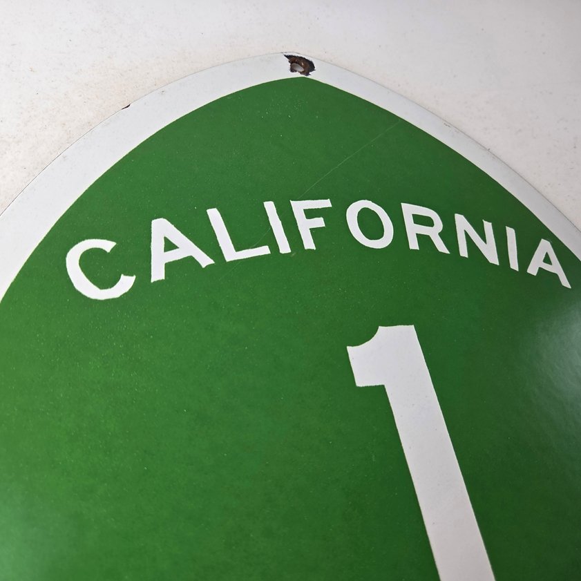 Vintage California State Route 1 Sign - Porcelain Highway Pacific Coast Gas Sign - Image 4