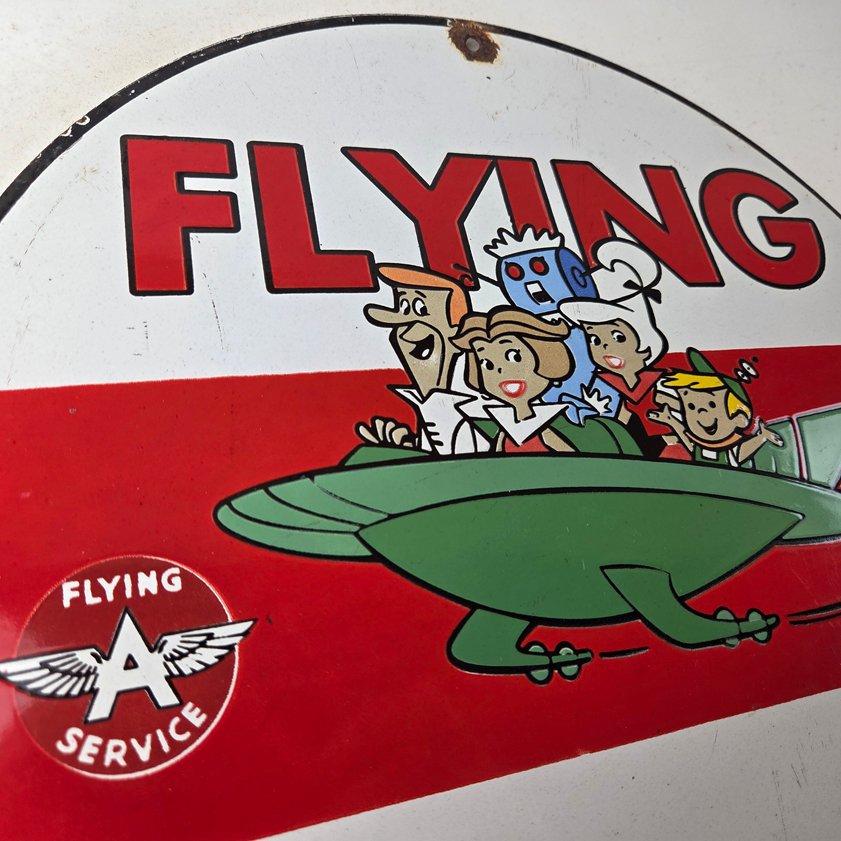 Vintage Flying A Gasoline Sign - The Jetsons Gas Service Station Porcelain Sign - Image 4