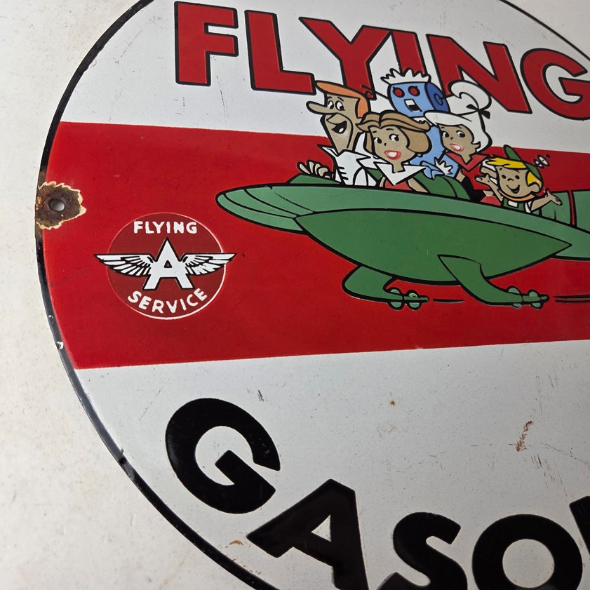 Vintage Flying A Gasoline Sign - The Jetsons Gas Service Station Porcelain Sign - Image 9