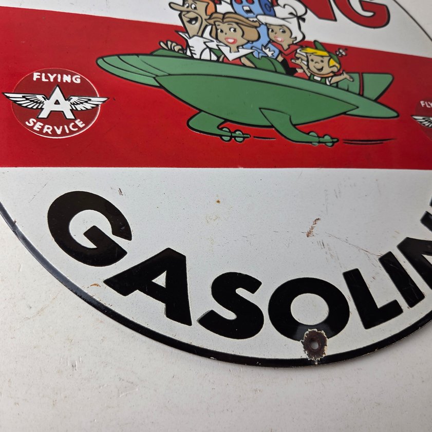 Vintage Flying A Gasoline Sign - The Jetsons Gas Service Station Porcelain Sign - Image 10