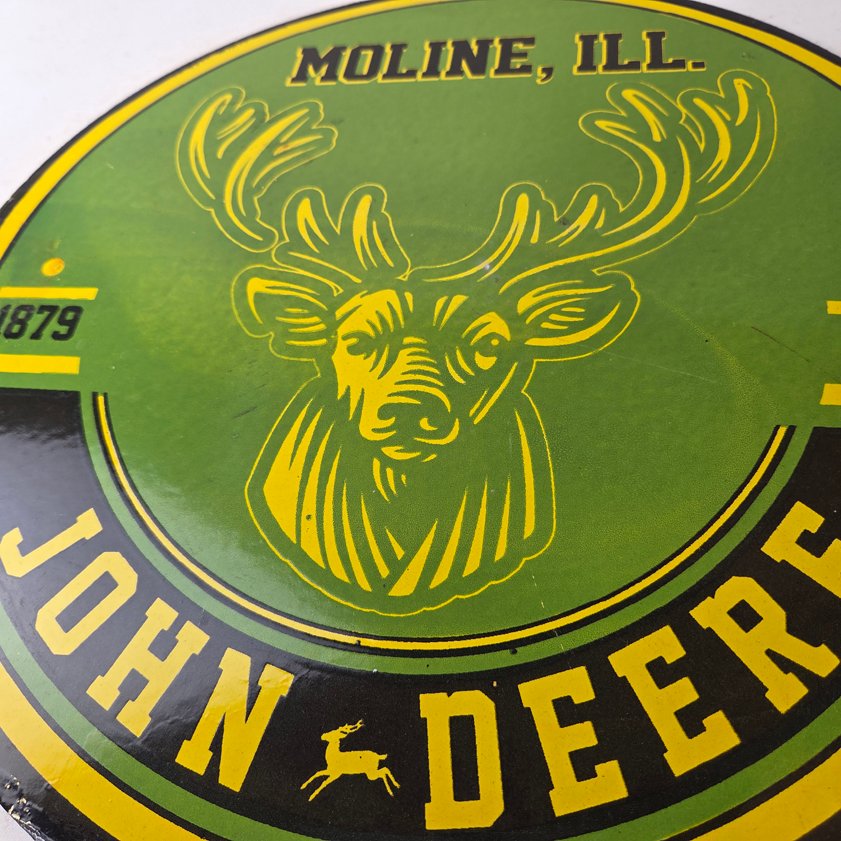 Vintage John Deere Porcelain Sign - Farm Tractor Gas Pump Motor Oil Sign - Image 3