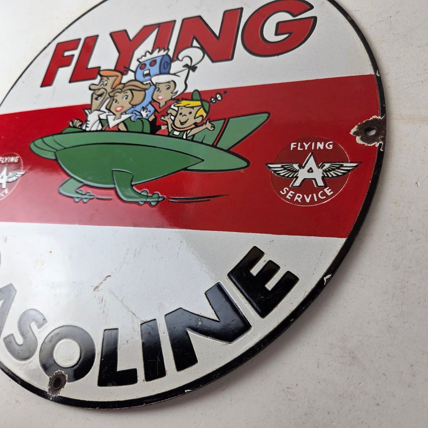 Vintage Flying A Gasoline Sign - The Jetsons Gas Service Station Porcelain Sign - Image 12