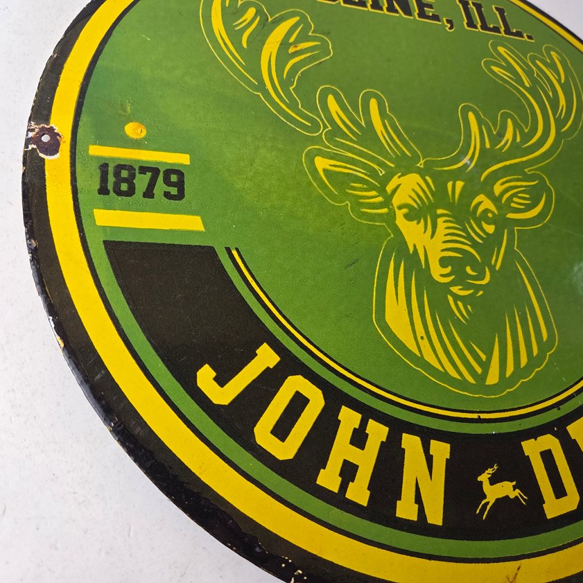 Vintage John Deere Porcelain Sign - Farm Tractor Gas Pump Motor Oil Sign - Image 9