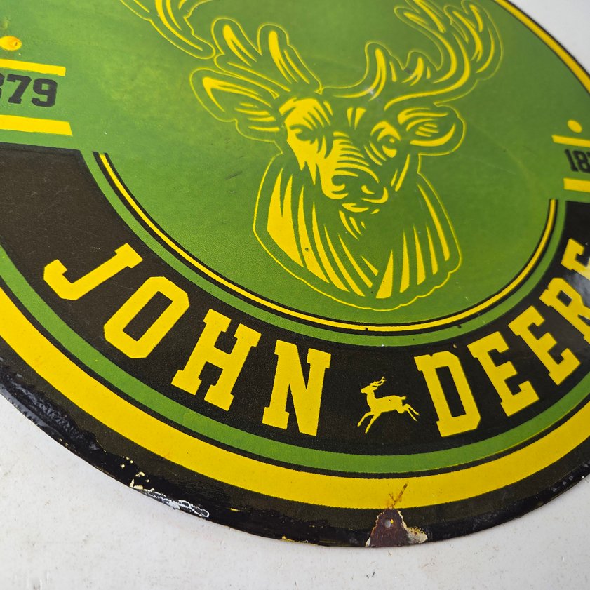 Vintage John Deere Porcelain Sign - Farm Tractor Gas Pump Motor Oil Sign - Image 10