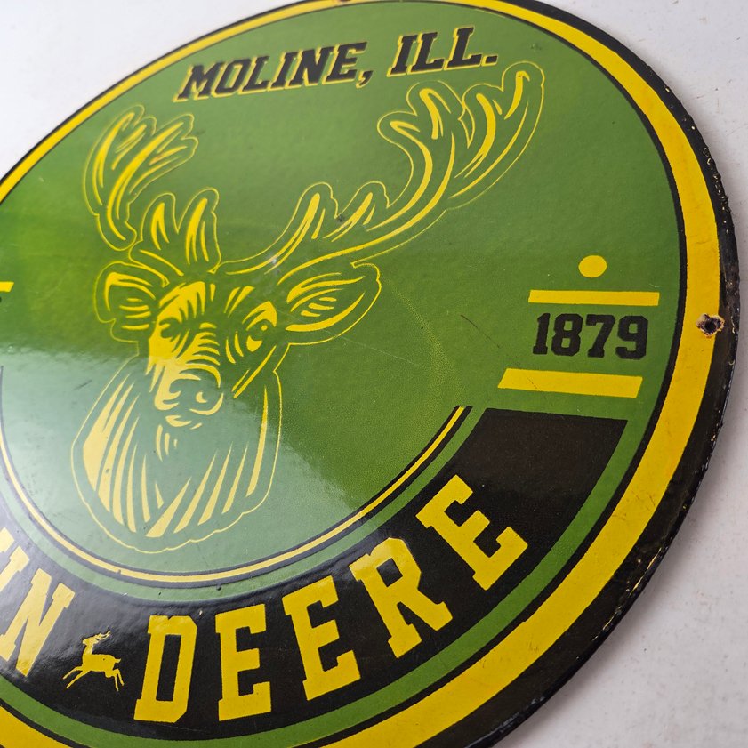 Vintage John Deere Porcelain Sign - Farm Tractor Gas Pump Motor Oil Sign - Image 12