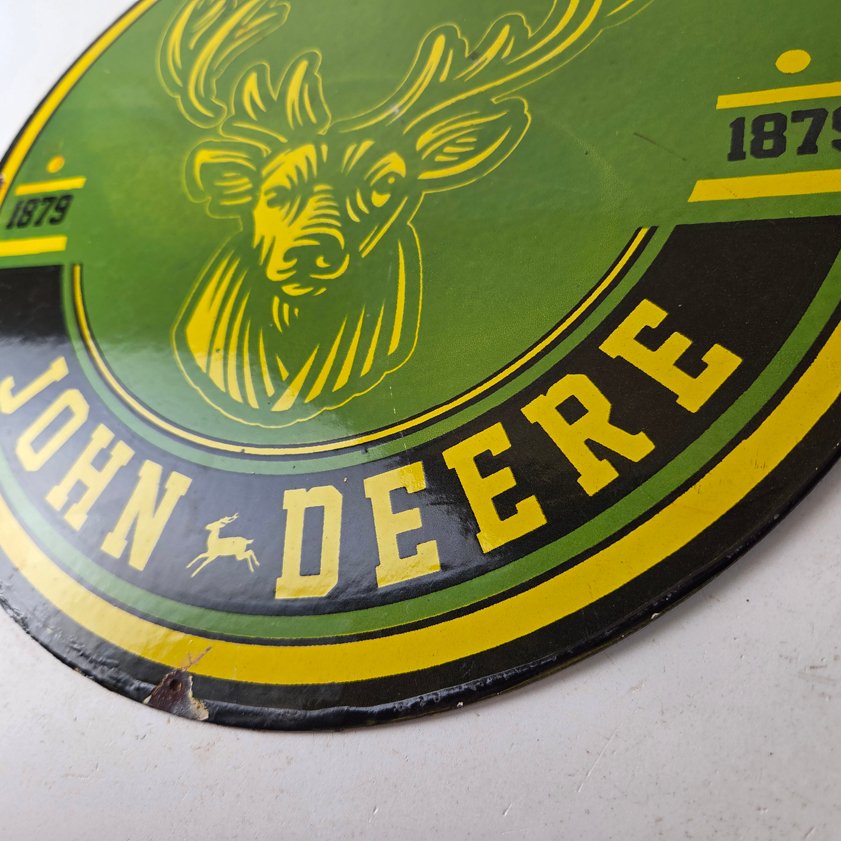 Vintage John Deere Porcelain Sign - Farm Tractor Gas Pump Motor Oil Sign - Image 13