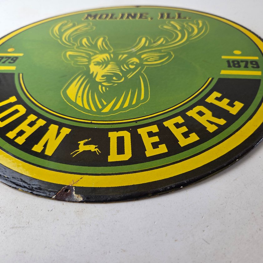 Vintage John Deere Porcelain Sign - Farm Tractor Gas Pump Motor Oil Sign - Image 8