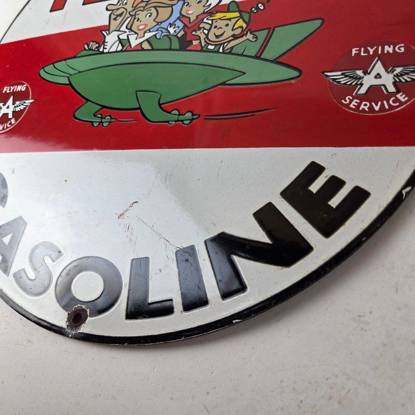 Vintage Flying A Gasoline Sign - The Jetsons Gas Service Station Porcelain Sign - Image 13