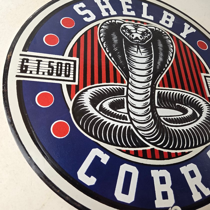 Vintage Porcelain Shelby Sign - Cobra Snake GT 500 Gas Pump Automotive Sign - Image 9