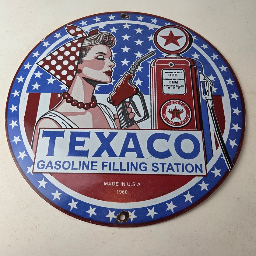 Vintage Texaco Sign - Gasoline Filling Station Pump Plate Porcelain Sign - Image 14