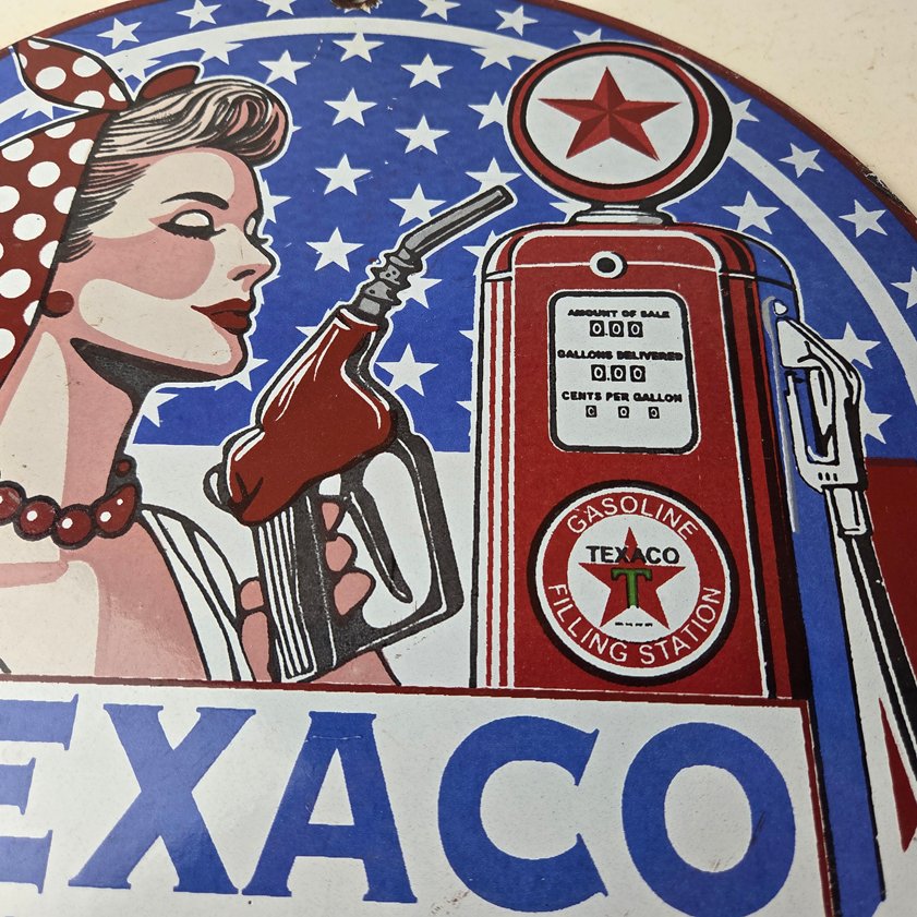 Vintage Texaco Sign - Gasoline Filling Station Pump Plate Porcelain Sign - Image 2