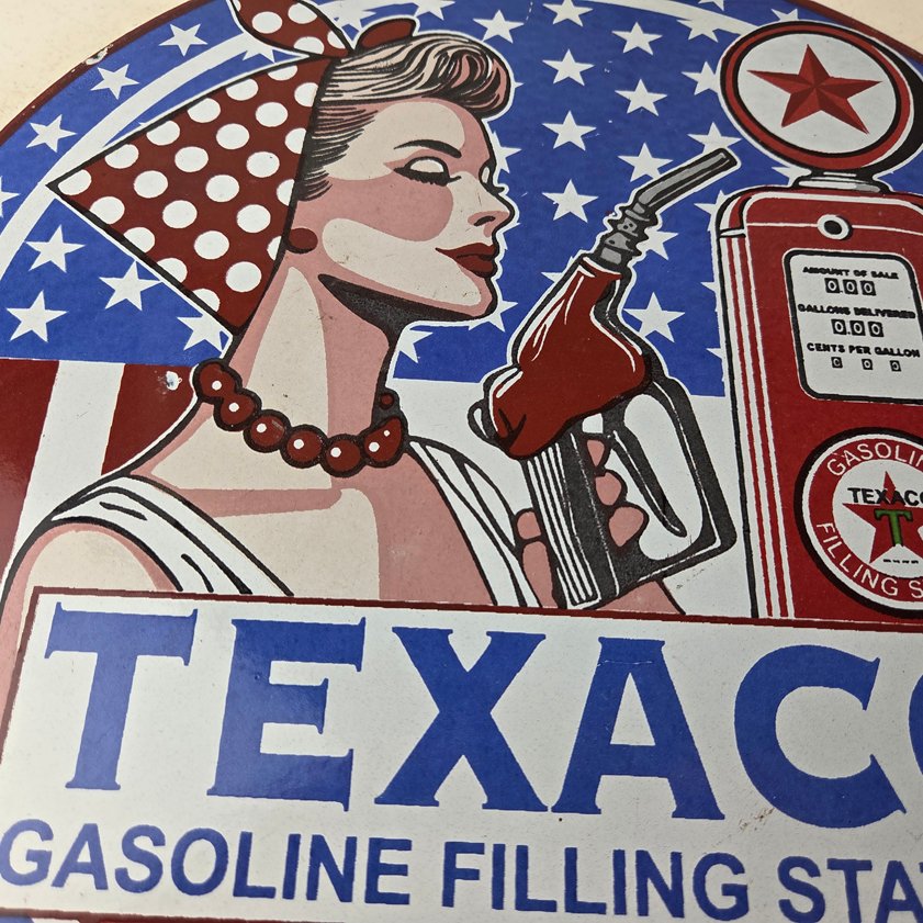 Vintage Texaco Sign - Gasoline Filling Station Pump Plate Porcelain Sign - Image 3