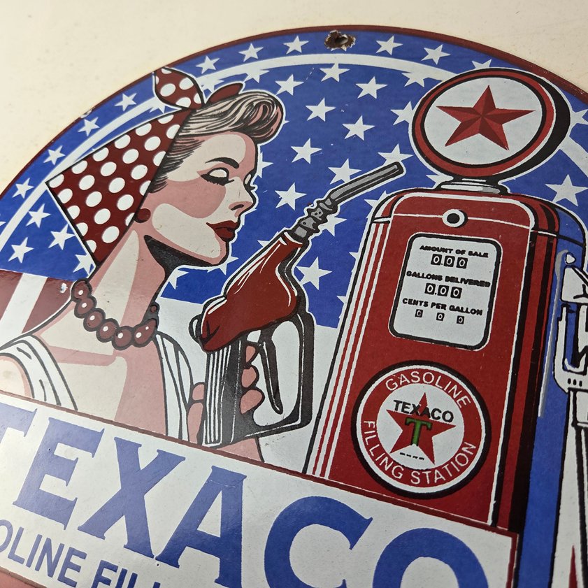 Vintage Texaco Sign - Gasoline Filling Station Pump Plate Porcelain Sign - Image 11