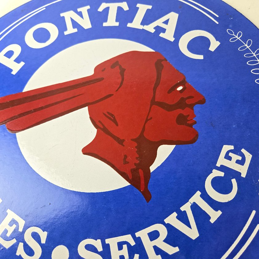 Vintage Pontiac Automobiles Sign - Automobilia Man Cave Porcelain Gas Pump Sign - Image 2