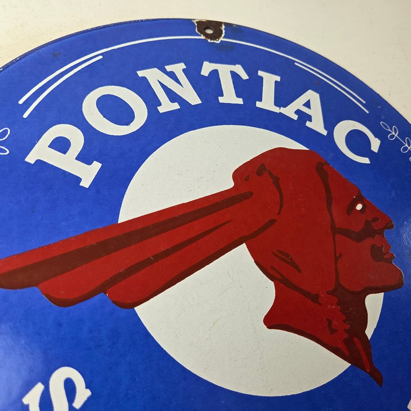 Vintage Pontiac Automobiles Sign - Automobilia Man Cave Porcelain Gas Pump Sign - Image 4