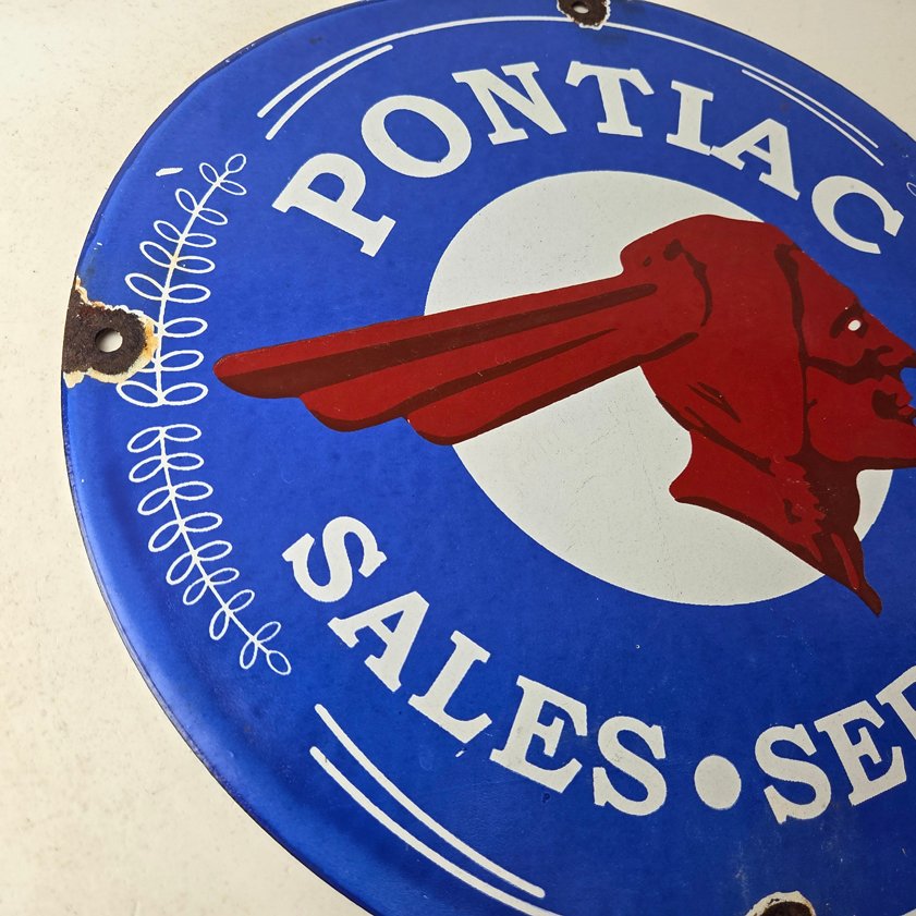 Vintage Pontiac Automobiles Sign - Automobilia Man Cave Porcelain Gas Pump Sign - Image 9