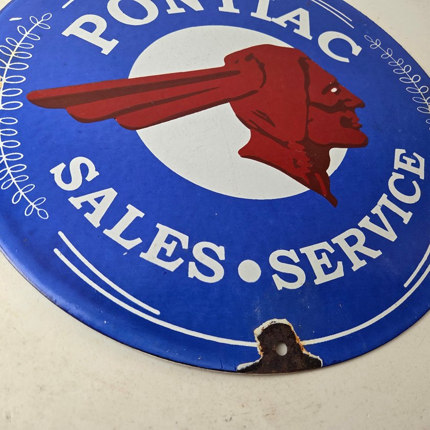 Vintage Pontiac Automobiles Sign - Automobilia Man Cave Porcelain Gas Pump Sign - Image 10
