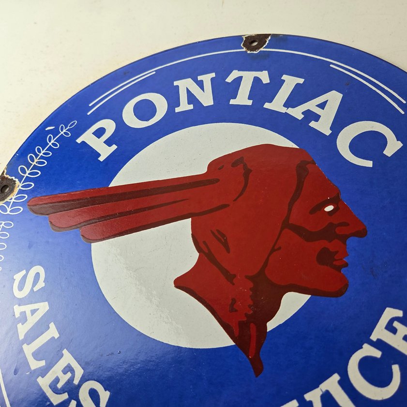 Vintage Pontiac Automobiles Sign - Automobilia Man Cave Porcelain Gas Pump Sign - Image 11