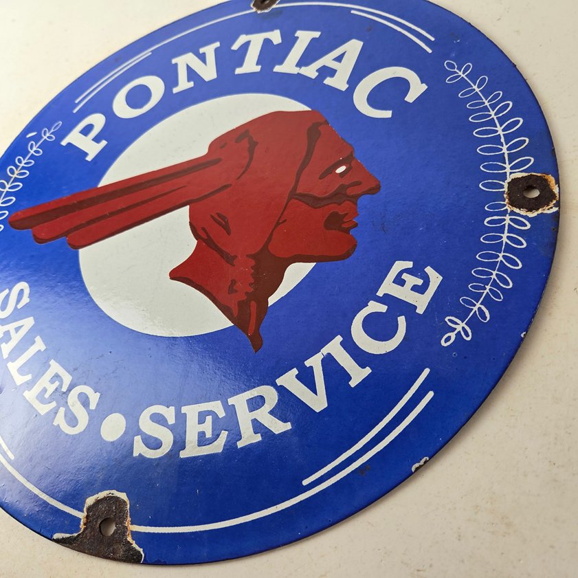 Vintage Pontiac Automobiles Sign - Automobilia Man Cave Porcelain Gas Pump Sign - Image 12