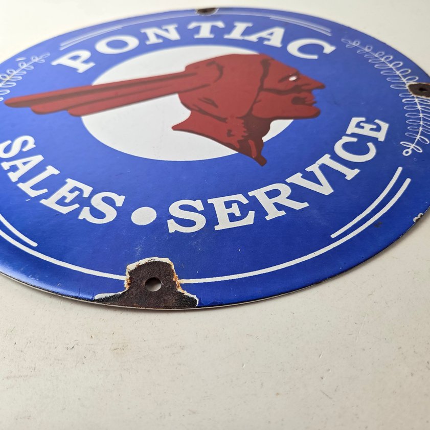 Vintage Pontiac Automobiles Sign - Automobilia Man Cave Porcelain Gas Pump Sign - Image 8