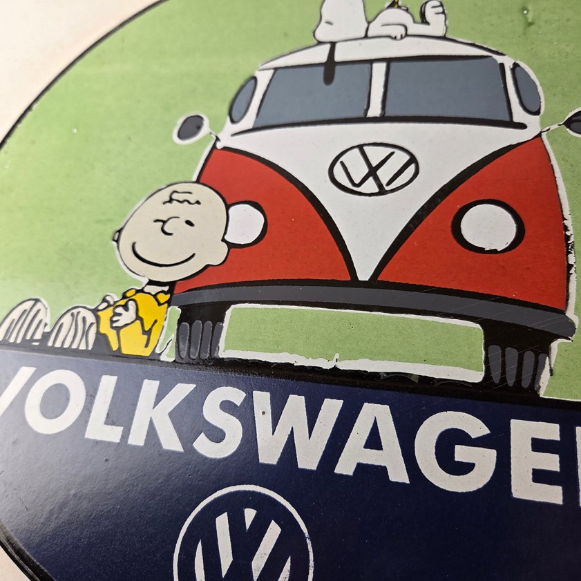 Vintage Volkswagen Sign - Porcelain VW Bus Service Snoopy Gas Sign - Image 3