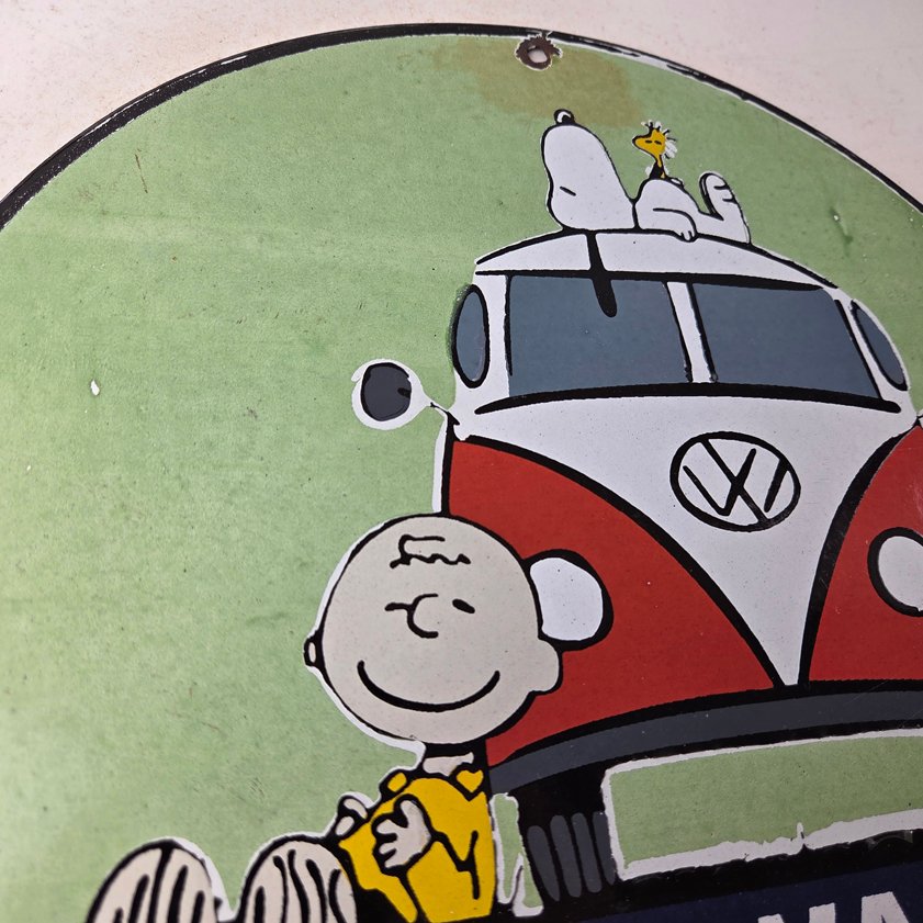 Vintage Volkswagen Sign - Porcelain VW Bus Service Snoopy Gas Sign - Image 4