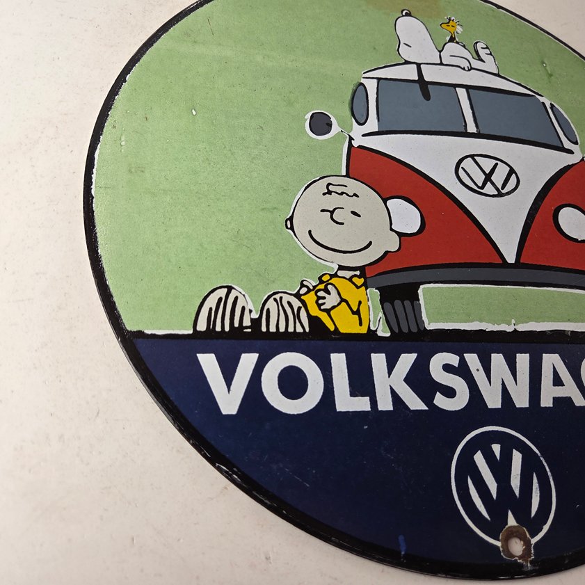 Vintage Volkswagen Sign - Porcelain VW Bus Service Snoopy Gas Sign - Image 9