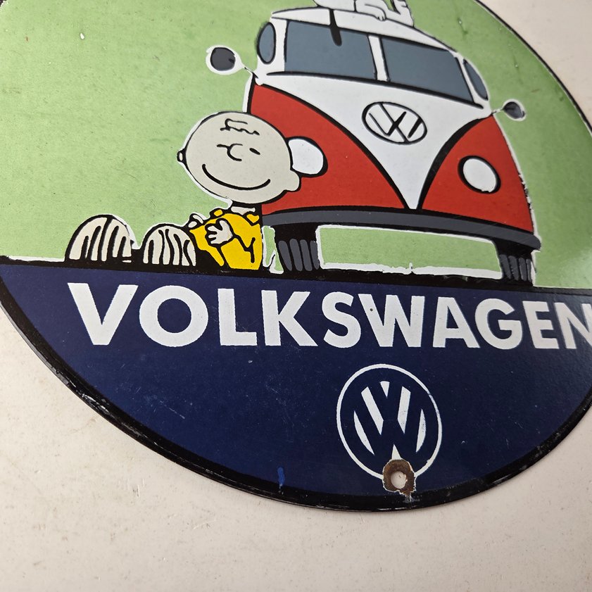 Vintage Volkswagen Sign - Porcelain VW Bus Service Snoopy Gas Sign - Image 10