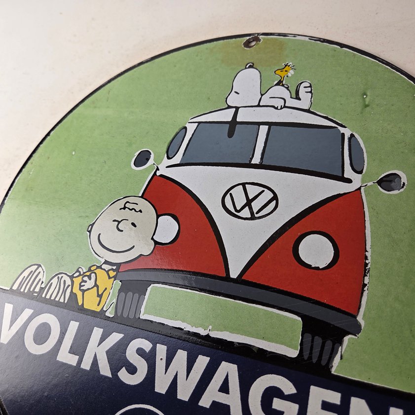 Vintage Volkswagen Sign - Porcelain VW Bus Service Snoopy Gas Sign - Image 11