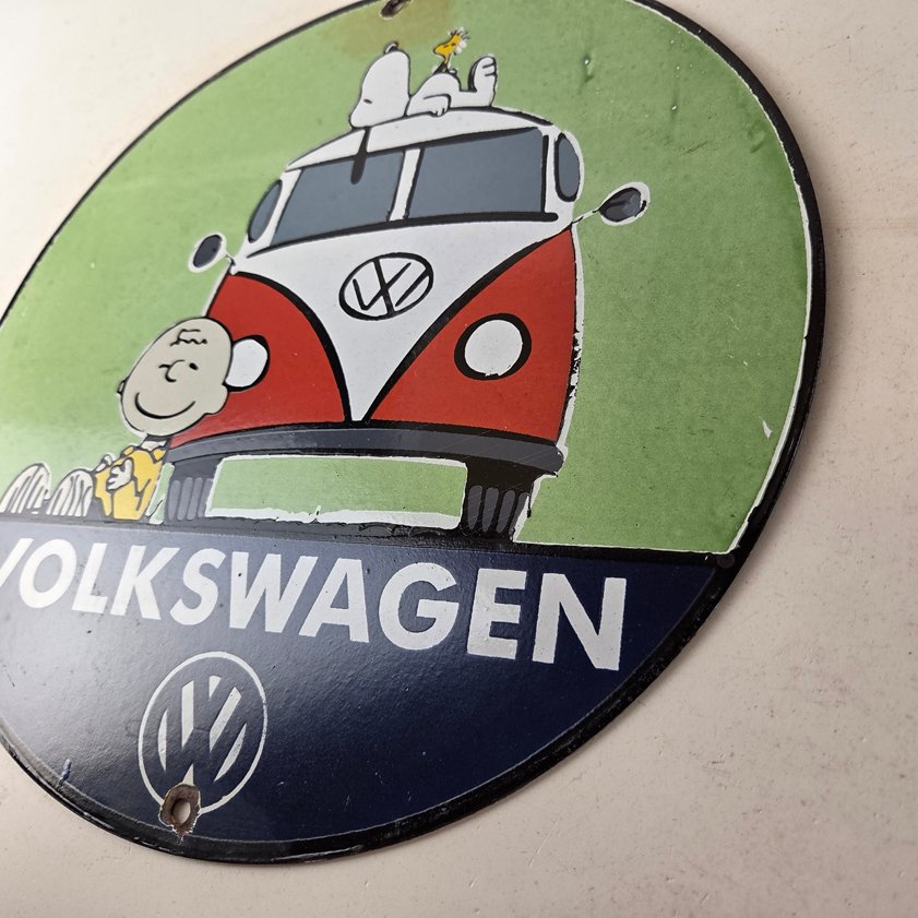Vintage Volkswagen Sign - Porcelain VW Bus Service Snoopy Gas Sign - Image 12