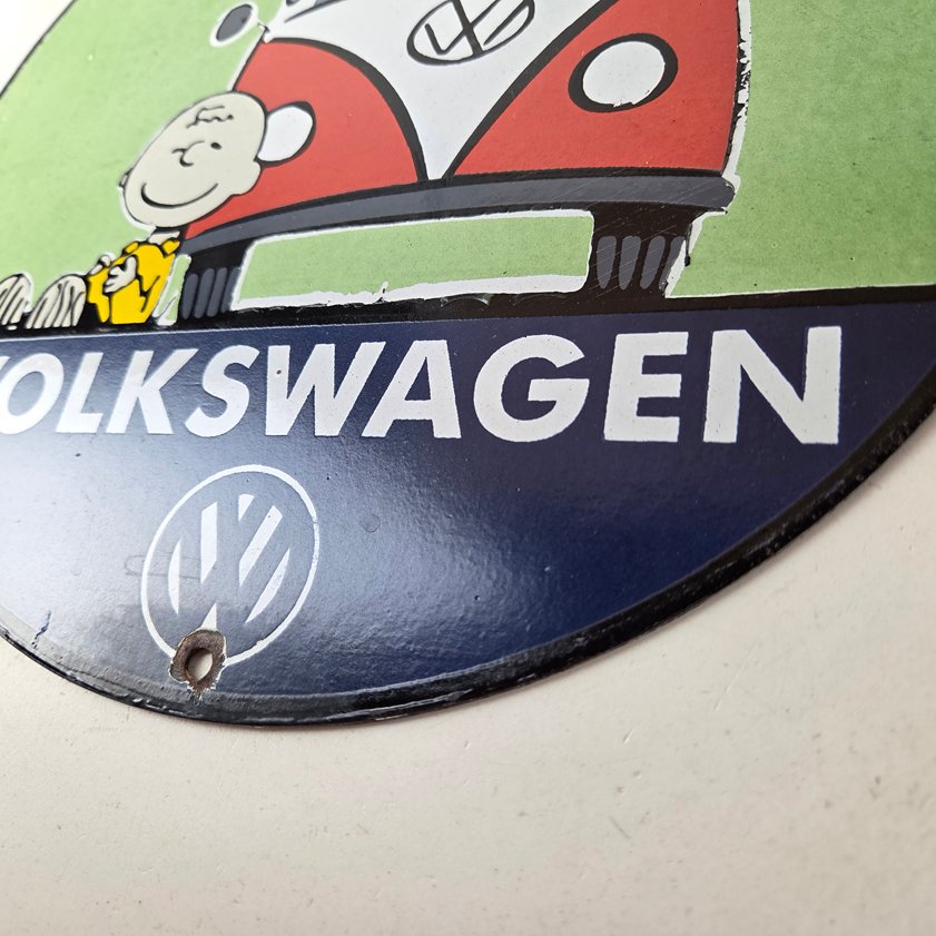 Vintage Volkswagen Sign - Porcelain VW Bus Service Snoopy Gas Sign - Image 13