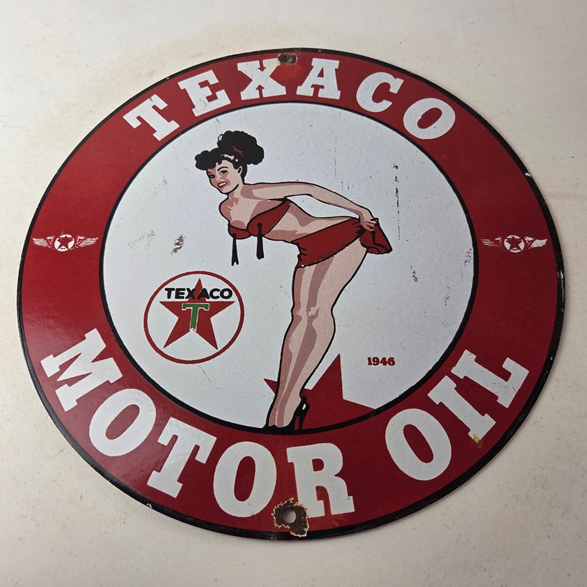 Vintage Texaco Gasoline Sign - Porcelain Motor Oil Bikini Sign - Image 14