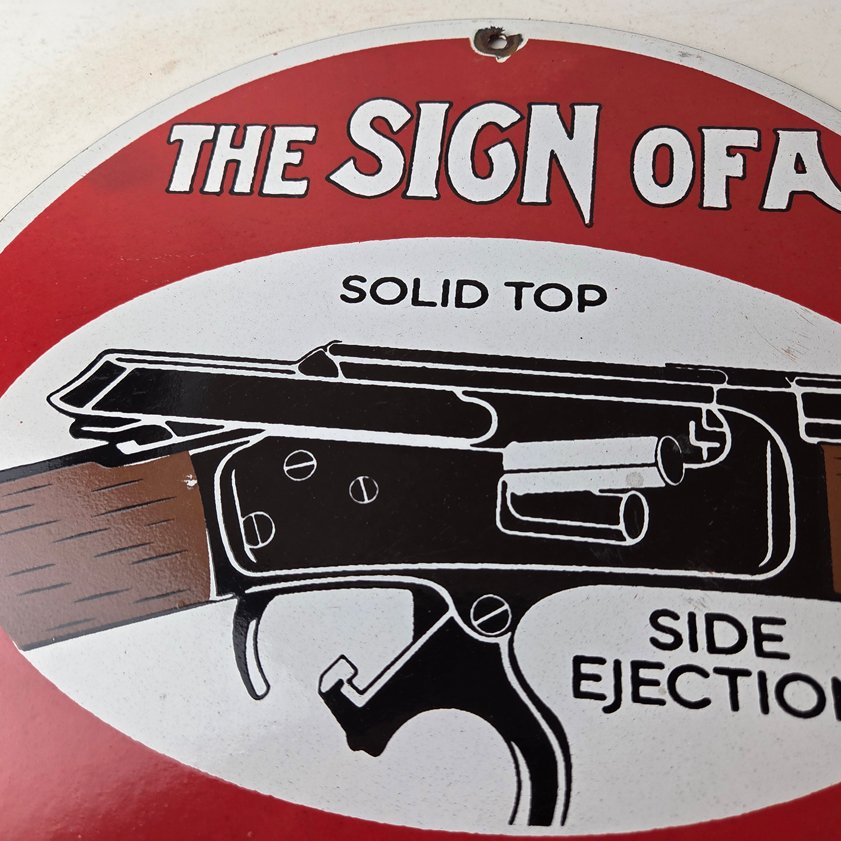 Vintage Marlin Solid Top Side Ejection Porcelain Signs - Lever Rifle Signs - Image 2