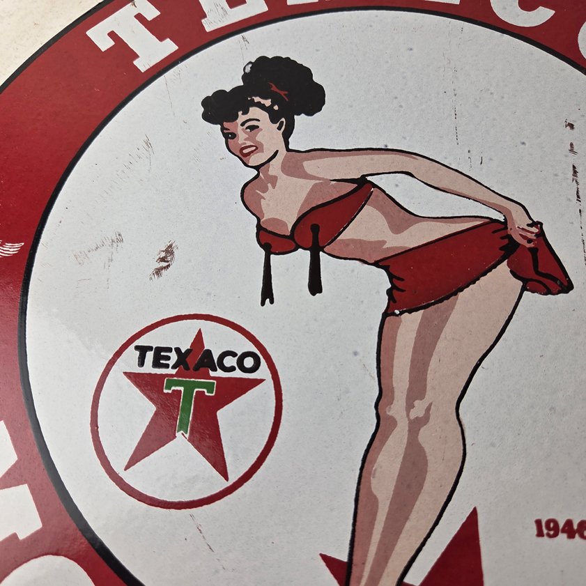 Vintage Texaco Gasoline Sign - Porcelain Motor Oil Bikini Sign - Image 2