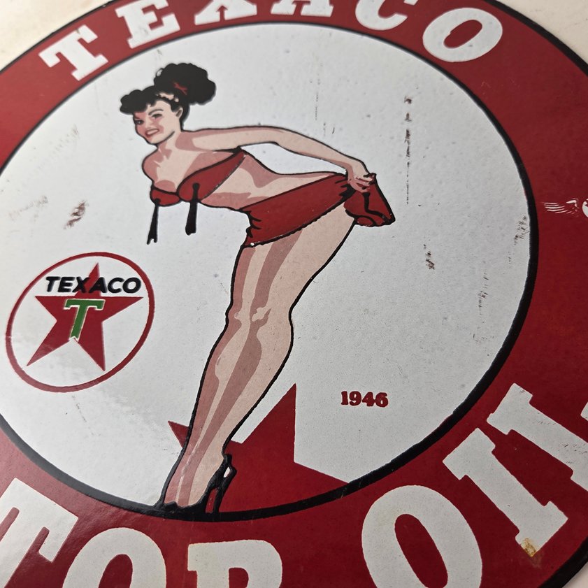 Vintage Texaco Gasoline Sign - Porcelain Motor Oil Bikini Sign - Image 3